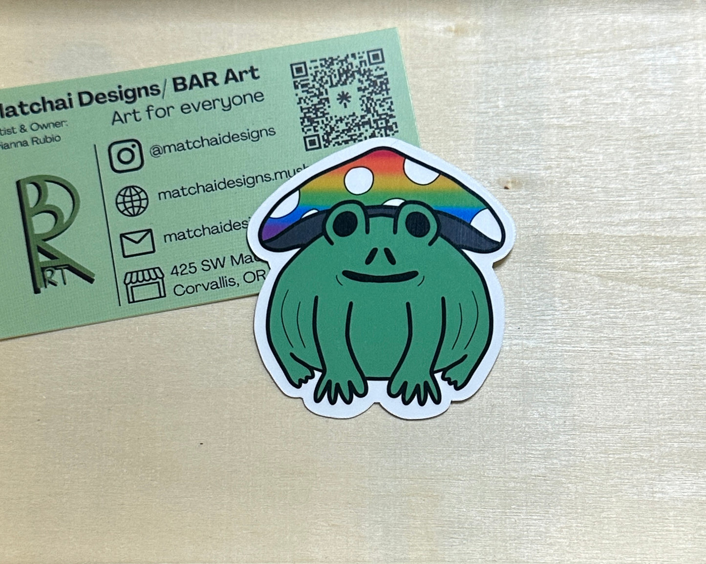 Pride Frog with Mushroom Hat | Handmade Original Art Waterproof Vinyl Sticker
