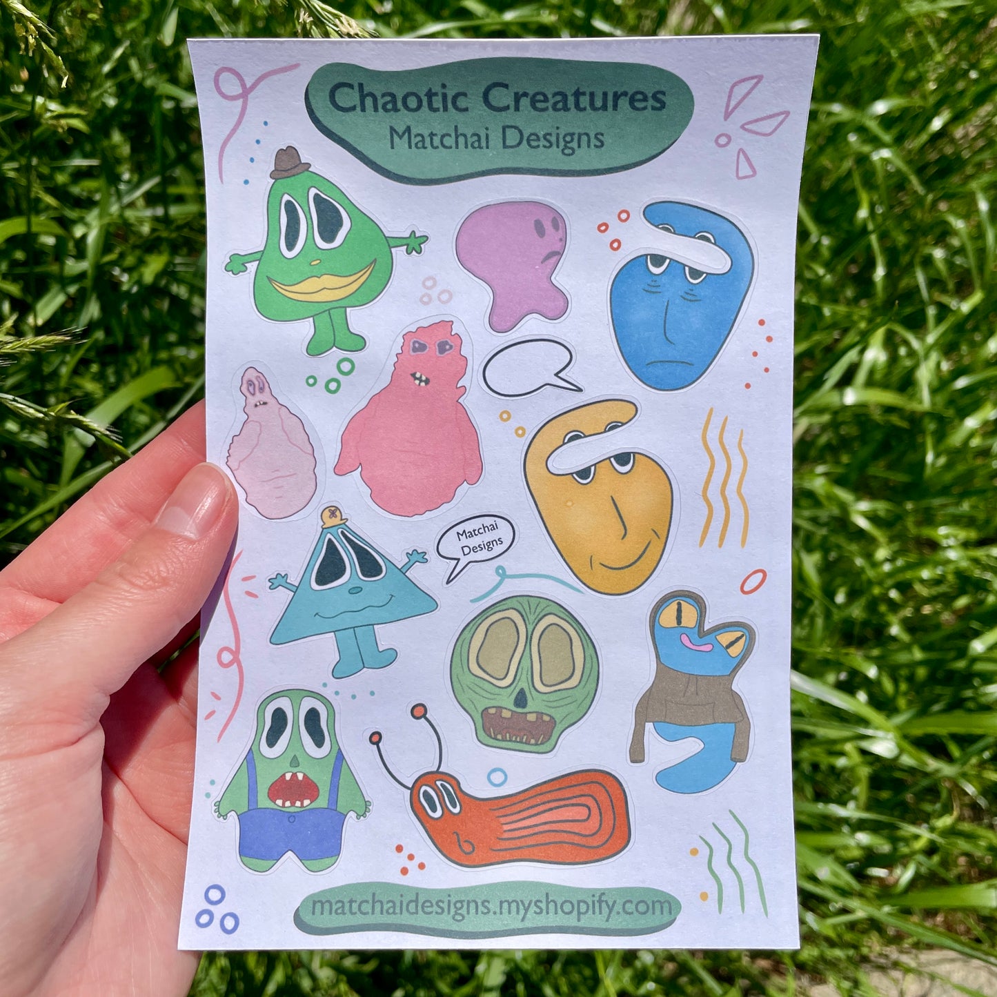 Chaotic Creatures Sticker Sheet | Handmade Original Art Sticker Sheet