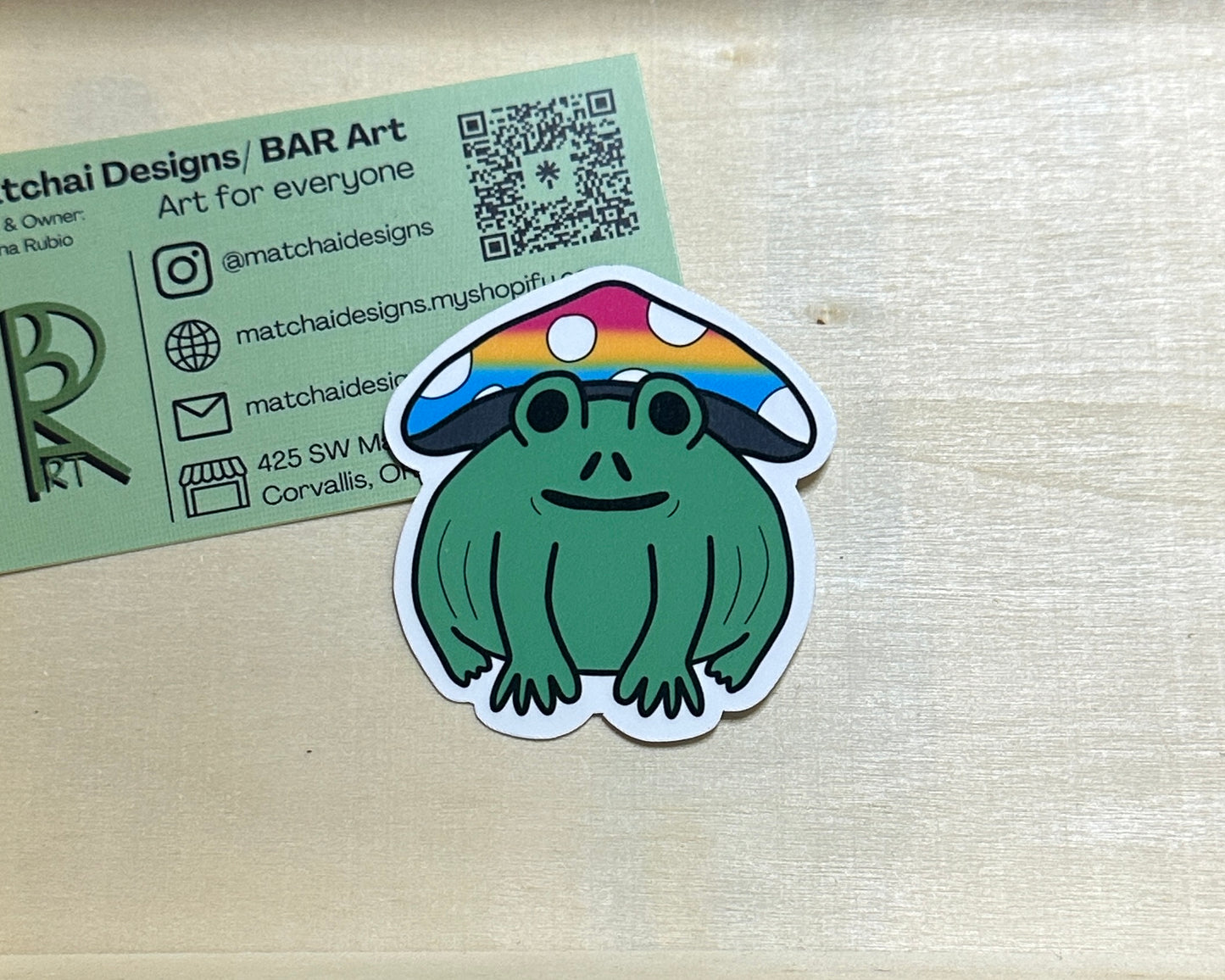 Pride Frog with Mushroom Hat | Handmade Original Art Waterproof Vinyl Sticker